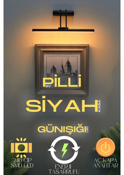 Pilli Mat Siyah Flüt Aplik Banyo Ayna Üstü LED Aydınlatma
