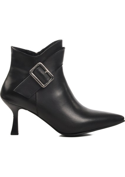 Siyah Içi Polarlı Deri Kadın Topuklu Bot