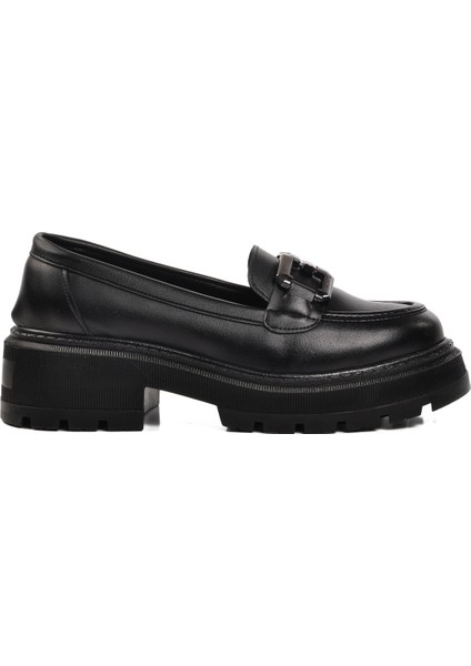 Siyah Cilt Kadın Günlük Loafer Ayakkabı