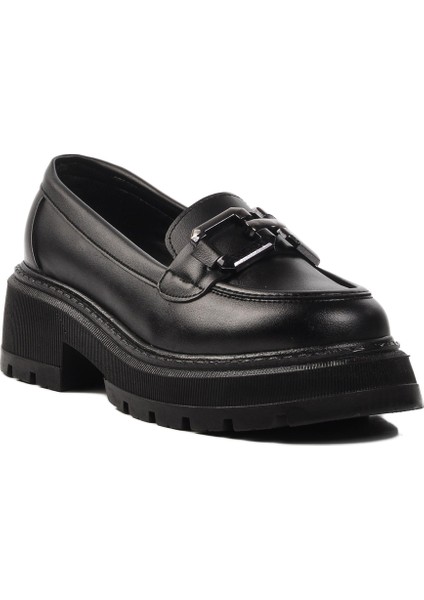 Siyah Cilt Kadın Günlük Loafer Ayakkabı modelleri