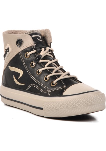 Siyah Bej Çocuk Hi Sneaker Ayakkabı