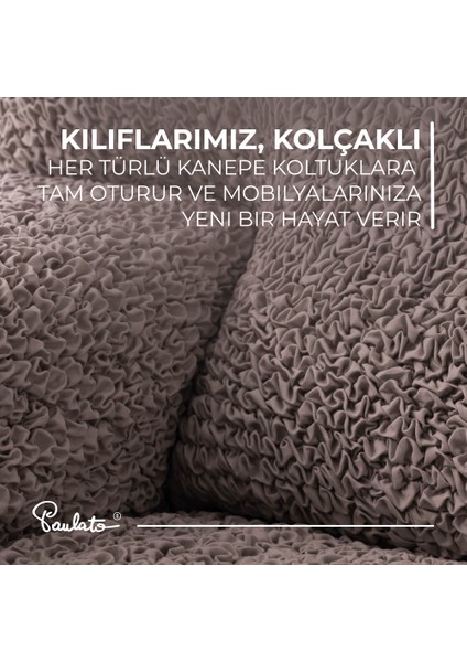 Lastikli Esnek ve Yıkanabilir Sağ Çıkıntılı Koltuk Örtüsü Çekyat Kanepe Kılıfı - Kakao
