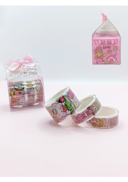 Fiyonk Çantalı Sevimli Kız Şeffaf Desenli Bant - Pembe