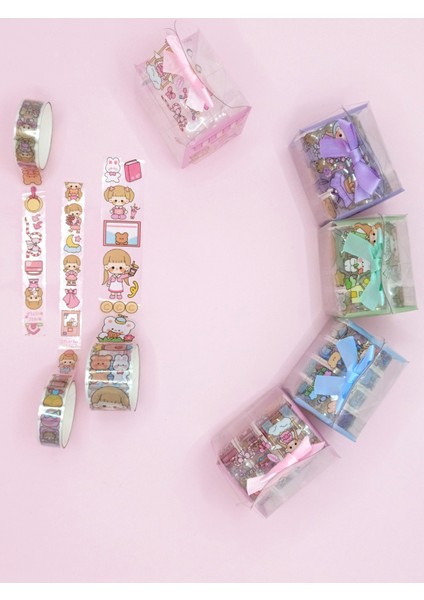 Fiyonk Çantalı Sevimli Kız Şeffaf Desenli Bant - Pembe fırsatları