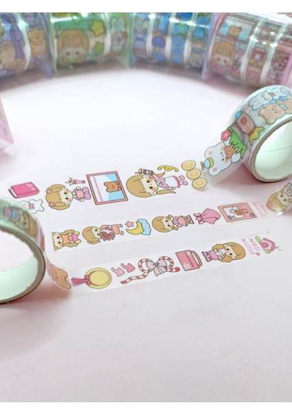 Fiyonk Çantalı Sevimli Kız Şeffaf Desenli Bant - Pembe indirimleri