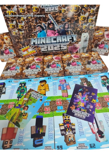 Minecraft 2025 Kart+Sticker (24 Mini Kutu) Hediye Paketinde ve Mini Oyuncak Hediyeli Oyun Kağıtları