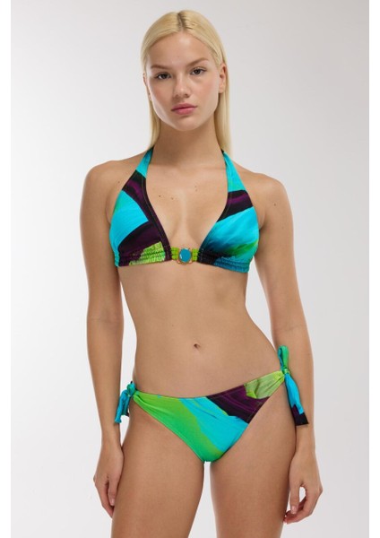 4612 Mavi Yeşil Desenli Bikini Takımı