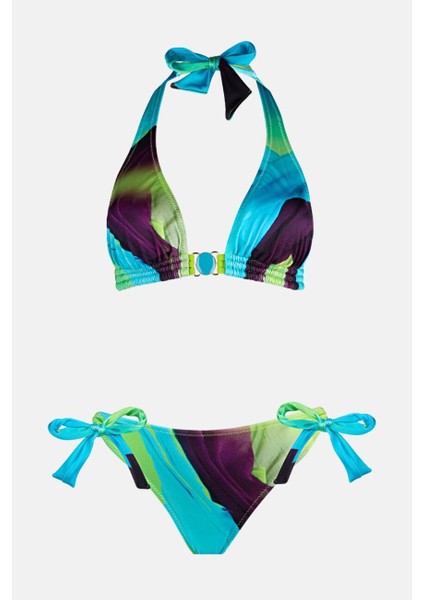 4612 Mavi Yeşil Desenli Bikini Takımı