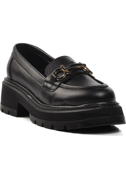 Siyah Cilt Kadın Günlük Loafer Ayakkabı modelleri