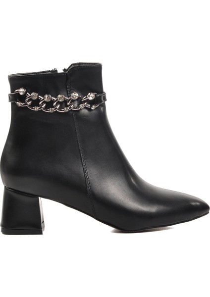Siyah Poliüretan Kadın Topuklu Bot