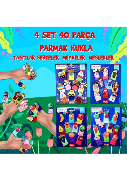 4 Set - 40 Parça Tox Meyveler , Sebzeler , Meslekler ve Taşıtlar Parmak Kukla T762 T105 T104 T181