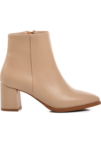 Bej Cilt Kadın Topuklu Bot