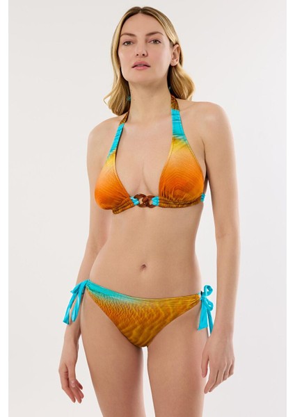4612 Kahve Mavi Desenli Bikini Takımı