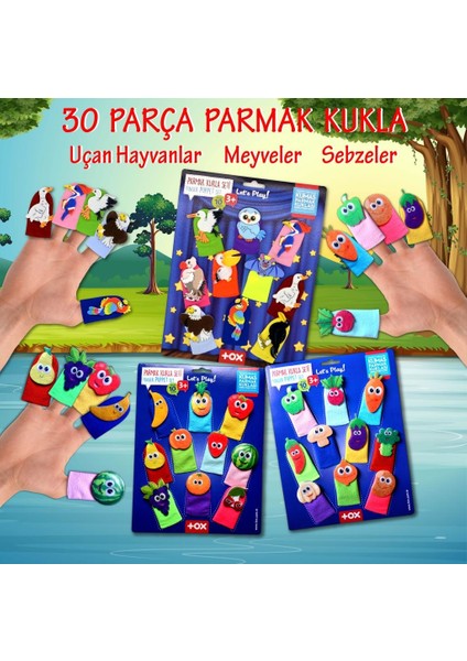 3 Set - 30 Parça Tox Meyveler, Sebzeler ve Uçan Hayvanlar Parmak Kukla T104 T105 T222