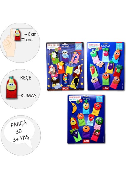 3 Set - 30 Parça Tox Meyveler, Sebzeler ve Uçan Hayvanlar Parmak Kukla T104 T105 T222