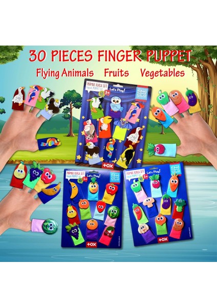3 Set - 30 Parça Tox Meyveler, Sebzeler ve Uçan Hayvanlar Parmak Kukla T104 T105 T222