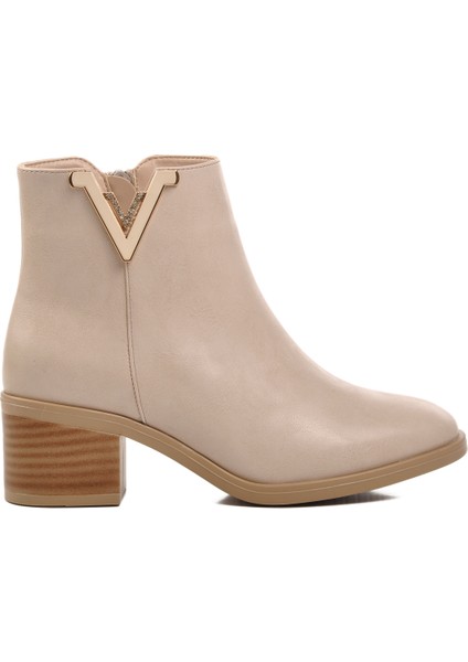 Bej Cilt Kadın Topuklu Bot