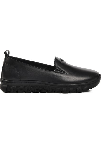 Siyah Kadın Deri Düz Rahat Günlük Ayakkabı