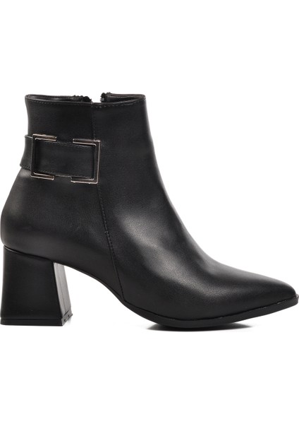 Siyah Cilt Kadın Topuklu Bot