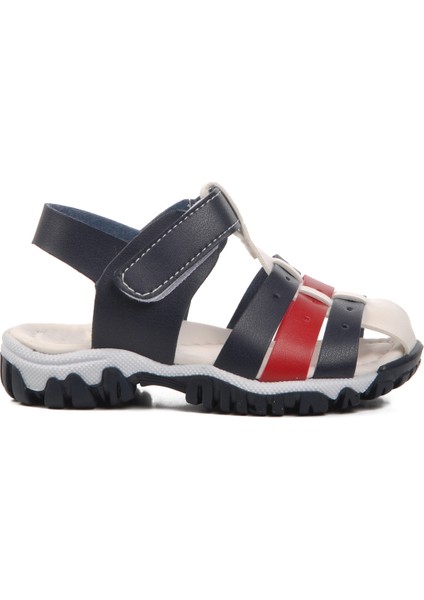 Lacivert Beyaz Kırmızı Bebek Düz Sandalet