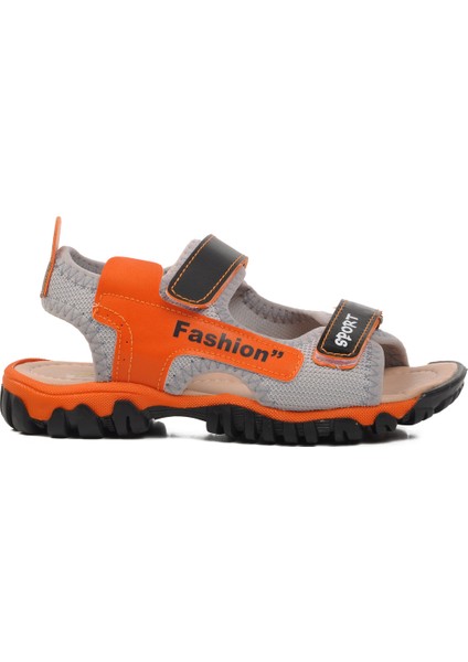 Siyah Turuncu Erkek Çocuk Düz Sandalet