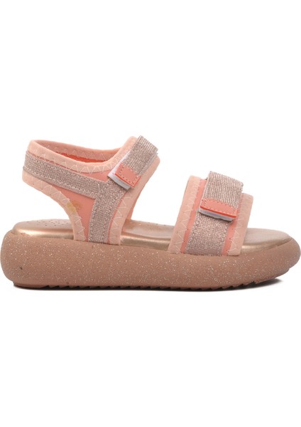 Pudra Simli Kız Çocuk Düz Sandalet