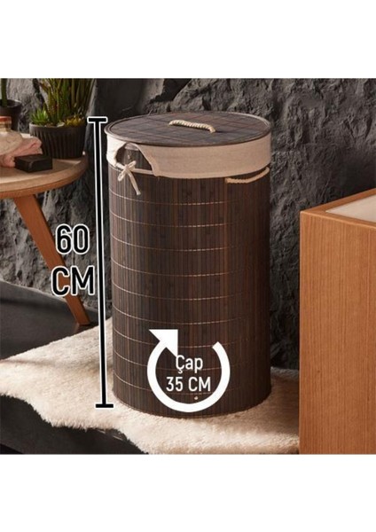 Kirli Çamaşır Sepeti Bambu Çamaşır Selesi Kapaklı Hasır Desenli Kirli Sepeti Düz 35X60