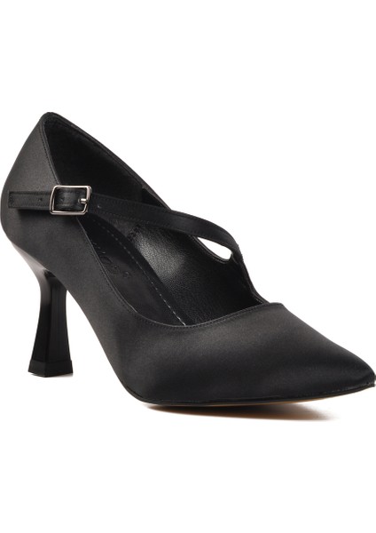 Siyah Saten Kadın Topuklu Stiletto Ayakkabı modelleri