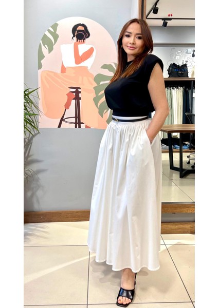 Mevsimlik Pamuk Saten Cepli Uzun Etek. modelleri