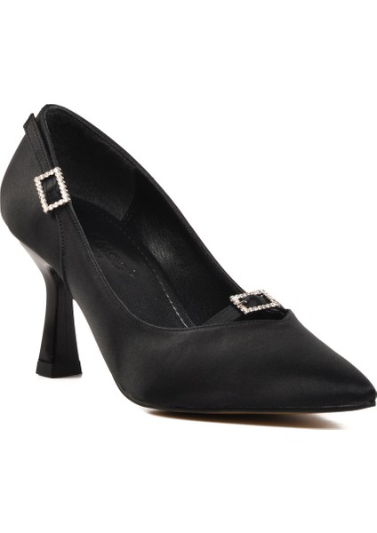 Siyah Saten Kadın Topuklu Stiletto Ayakkabı modelleri