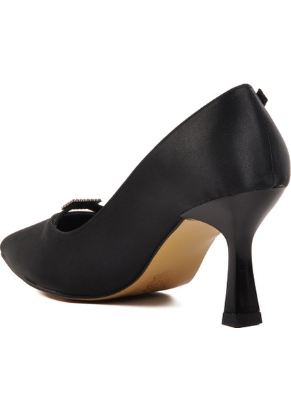 Siyah Saten Kadın Topuklu Stiletto Ayakkabı fırsatları
