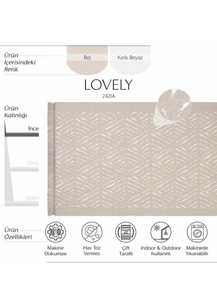 Lovely Bej Kilim Makinede Yıkanabilir Çift Taraflı Akrilik Ince Banyo Balkon Mutfak Kilimi