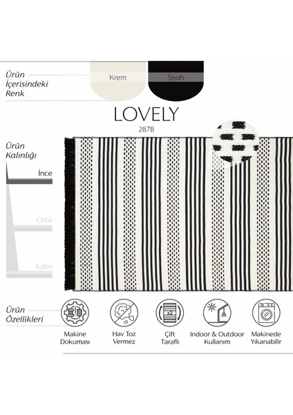 Lovely Krem Siyah Kilim Yıkanabilir Çift Taraflı Akrilik Ince Banyo Balkon Mutfak Kilimi fırsatları