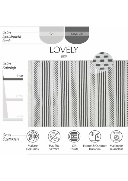 Lovely Gri Kilim Makinede Yıkanabilir Çift Taraflı Akrilik Ince Banyo Balkon Mutfak Kilimi