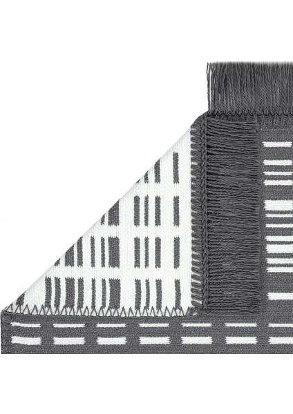 Lovely Koyu Gri Kilim Halı Çift Taraflı Makinede Yıkanabilir Yazlık Kilim Mutfak Balkon Banyo Kilimi