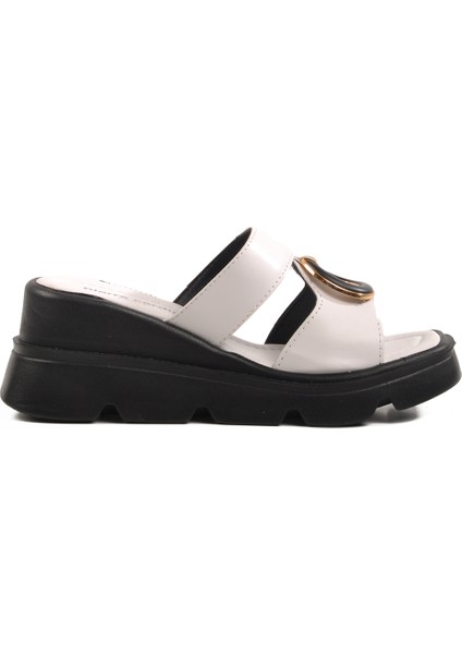Beyaz Yüksek Taban Kadın Dolgu Topuk Terlik