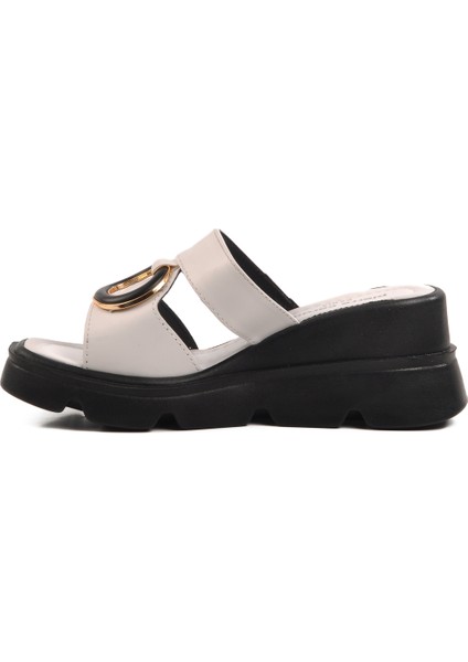 Beyaz Yüksek Taban Kadın Dolgu Topuk Terlik fiyatları