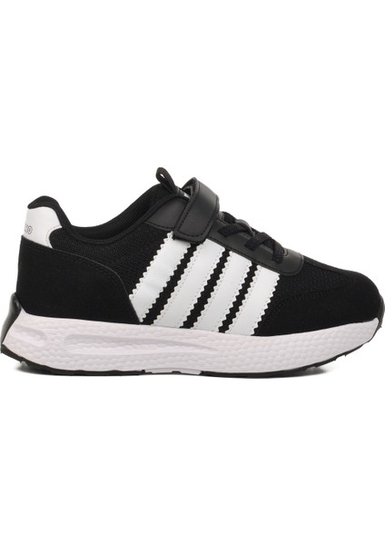 Siyah Beyaz Cırtlı Erkek Çocuk Spor Ayakkabı