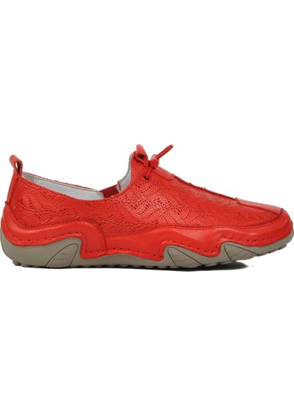 Kırmızı Deri Kadın Casual Ayakkabı