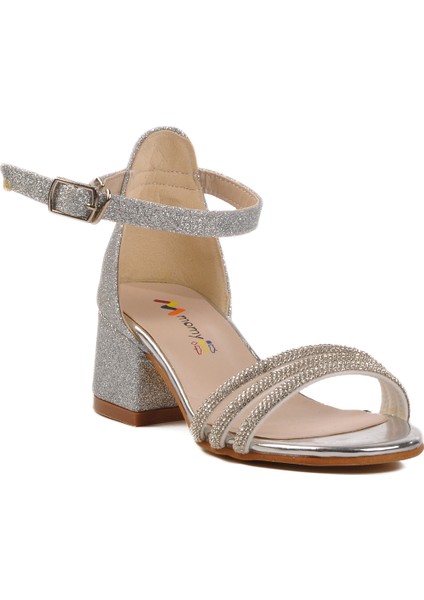 Gümüş Taş Işlemeli Kız Çocuk Sandalet modelleri