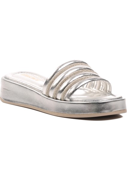 Gümüş Gri Rugan Kadın Terlik modelleri