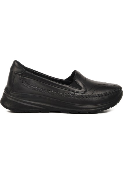 Siyah Deri Kadın Casual Ayakkabı