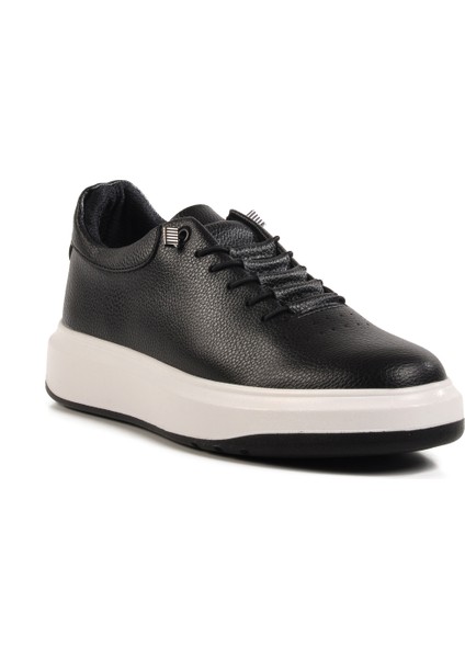 Siyah Lastik Bağcıklı Deri Erkek Casual Ayakkabı modelleri