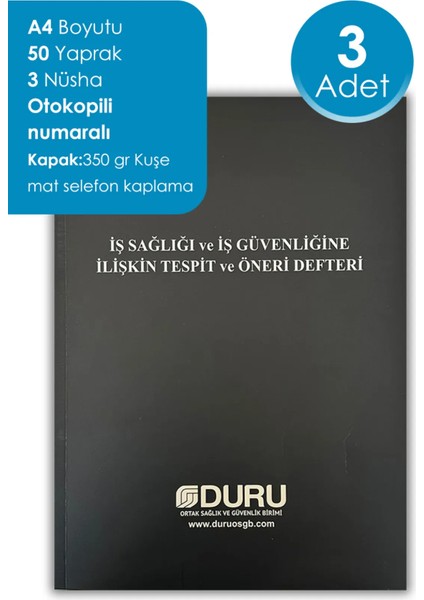Iş Sağlığı ve Güvenliği Defteri Otokopili - 3 Adet