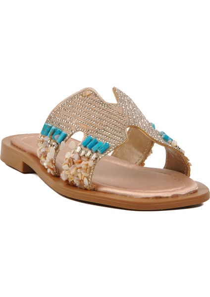 Bej Taş Işlemeli Ince Taban Hafif Kadın Terlik modelleri