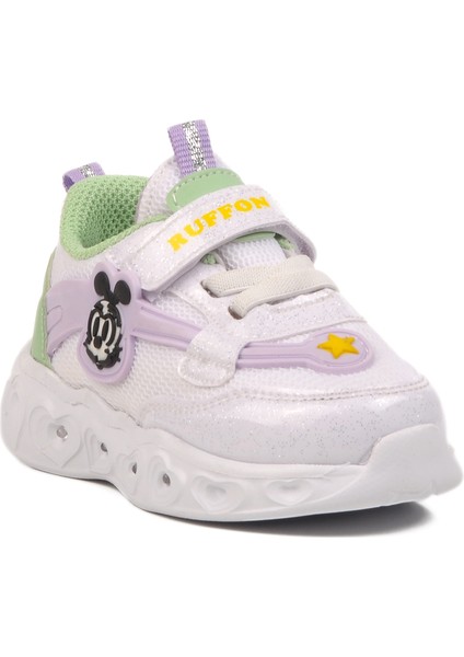 Beyaz Yeşil Cırtlı Işıklı Hafif Kız Çocuk Spor Ayakkabı modelleri