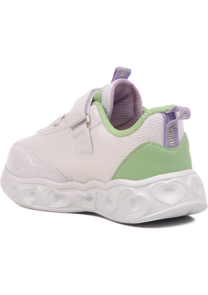 Beyaz Yeşil Cırtlı Işıklı Hafif Kız Çocuk Spor Ayakkabı fırsatları