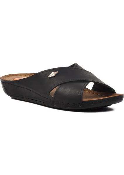 Siyah Suni Deri Kadın Terlik modelleri