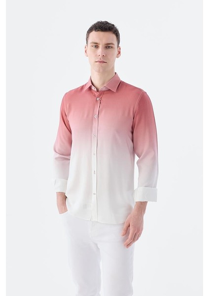 Gül Kurusu Comfort Fit Düğmeli Yaka Kolay Ütülenebilir Gömlek