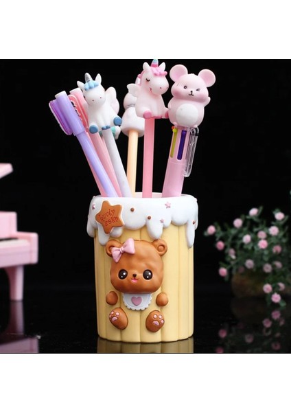 Ayı Kalemlik Ofis Sarı Lovely Bear Ayıcık Teddy Pembe Kalp Fiyonklu Şirin Çocuk Hediyelik 1 Adet
